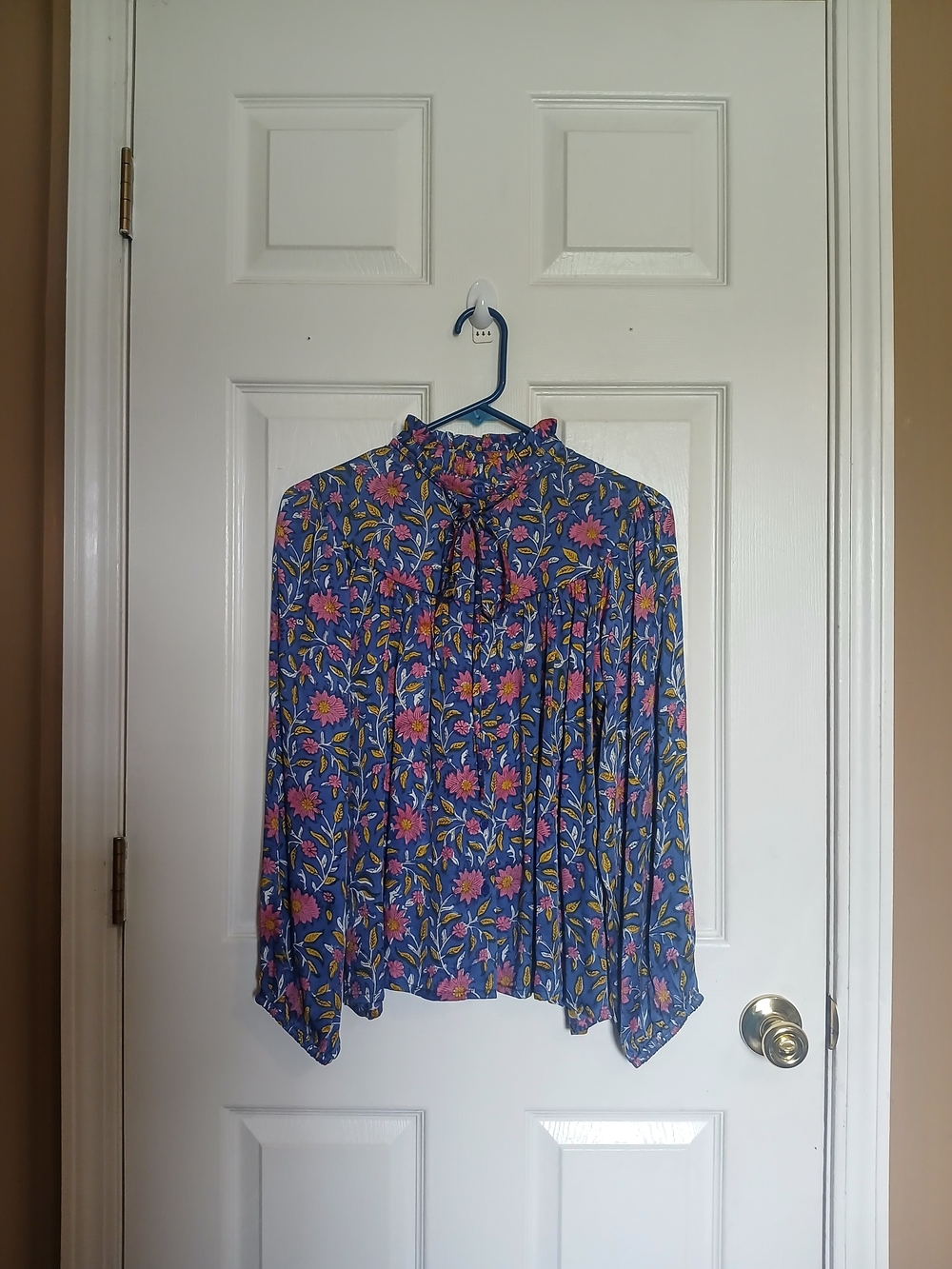 Emerson Fry India Collection Emmaline Blouse Blue Chrysanthemum Size S